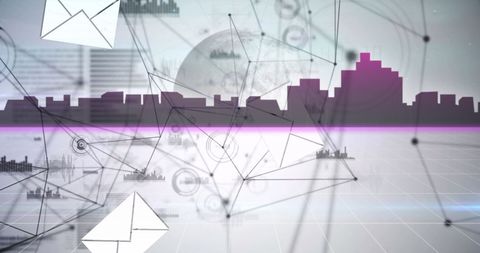 Global Network Connections with Cityscape and Data Elements - Download Free Stock Images Pikwizard.com