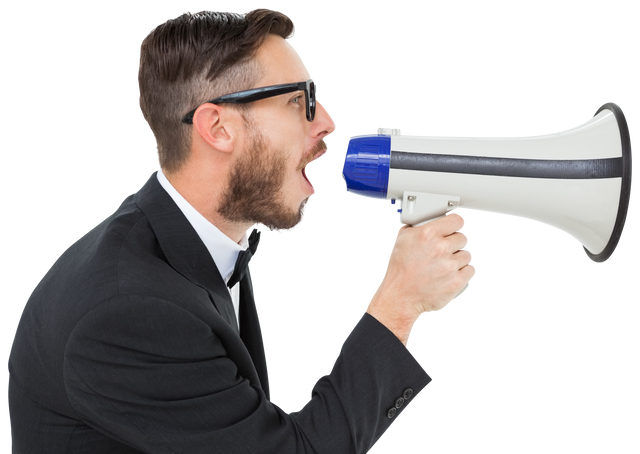 Transparent Funny Businessman Shouting Through Megaphone - Download Free Stock Videos Pikwizard.com