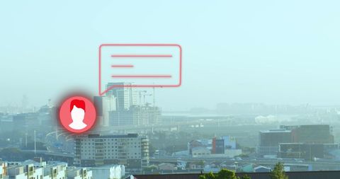 Digital Speech Bubble Overlaying Urban Skyline