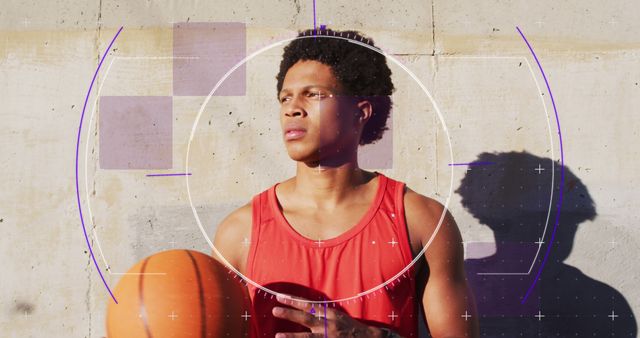 Young Athlete Holding Basketball with Digital Target Overlay - Download Free Stock Images Pikwizard.com