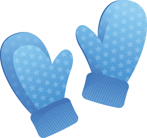 Blue winter mittens with star pattern on transparent background