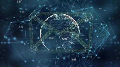 Digital Email Network Over Abstract World Map Visualization