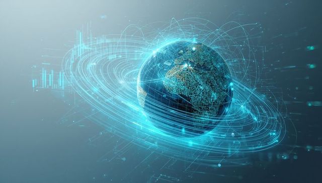 Futuristic Data-Driven Earth with Digital Particles and Glowing Elements