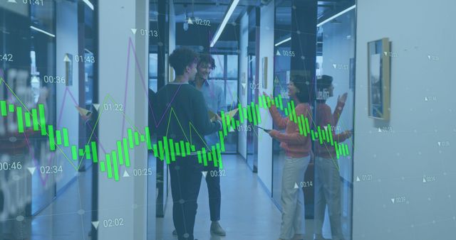 Business Team Discussing Finances with Graph Overlay in Modern Office - Download Free Stock Images Pikwizard.com