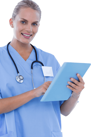 smiling female nurse using tablet transparent background - Download Free Stock Videos Pikwizard.com