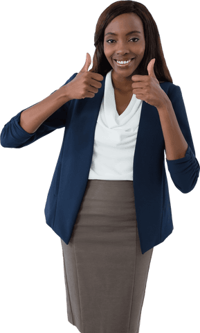 Confident african american professional showing thumbs up, isolated on transparent background