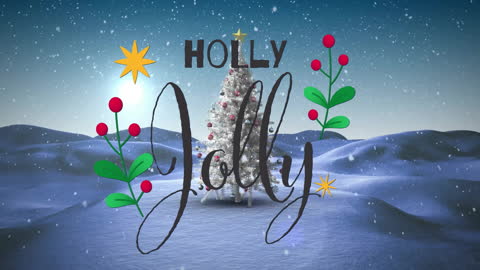 Festive Holly Jolly Animation with Snowy Christmas Tree