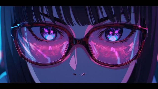Gazing Through Futuristic Red Glasses into Neon Cyberpunk World