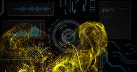 abstract digital data analysis over yellow particles - Download Free Stock Images Pikwizard.com