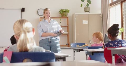 Teacher Engaging Diverse Students in Classroom