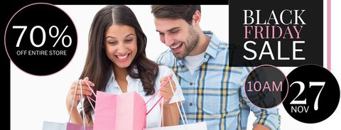 Excited Couple Embracing Black Friday Shopping Deals