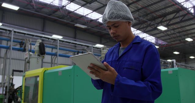 Factory Worker Using Tablet for Machine Inspection - Download Free Stock Images Pikwizard.com