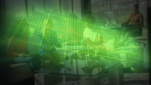 Diverse Team Collaborating with Futuristic Heart Rate Display