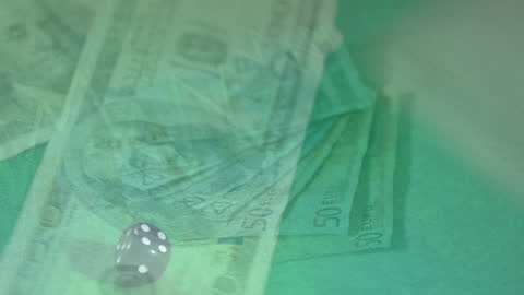 Blended Imagery of Currency, Dice, and Data Graphics
