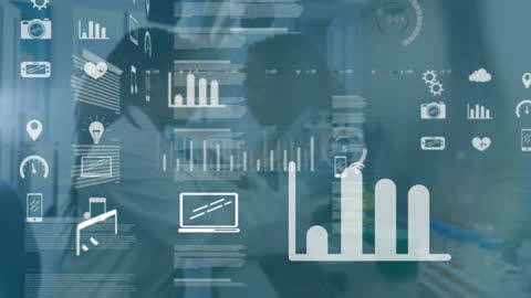 Mixed-Race Female Scientist in Hi-Tech Lab with Data Visualization