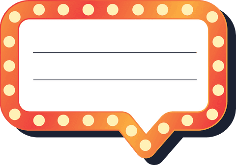Retro-themed speech bubble with gold frame against transparent backdrop suitable for graphic design projects. Use for adding text to promotional materials, digital banners, and social media posts.