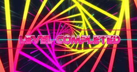 Retro neon level completed digital interface