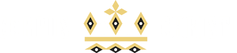 Corpus christi emblem with gold cross and diamond motif transparent background