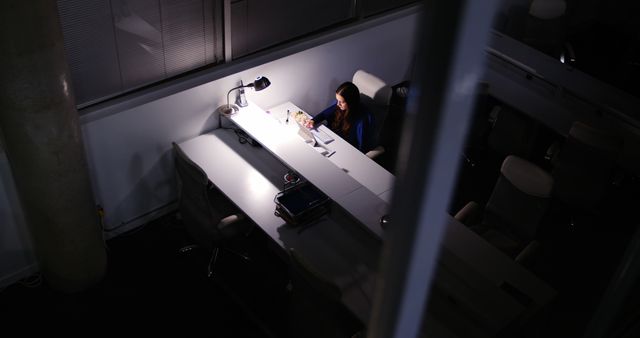 Woman Working Late in Office at Night - Download Free Stock Images Pikwizard.com