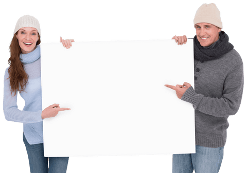 Couple Holding Blank Poster in Winter Clothes Transparent Background - Download Free Stock Videos Pikwizard.com