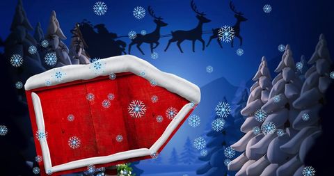 Festive Christmas Scene with Wooden Sign and Santa Silhouette