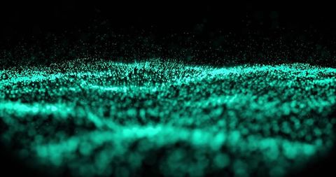Abstract Green Digital Wave with Glowing Particles on Black Background