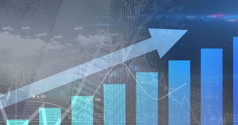 Digital Interface Overlaying City Buildings with Rising Graphs - Download Free Stock Images Pikwizard.com
