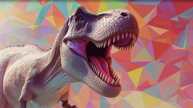 Vibrant roaring t-rex with geometric abstract background