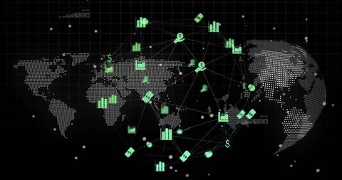 Global Finance and Data Networks on Digital World Map - Download Free Stock Images Pikwizard.com