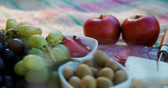 Closeup of Picnic Assortment with Fresh Fruits and Cheese - Download Free Stock Images Pikwizard.com