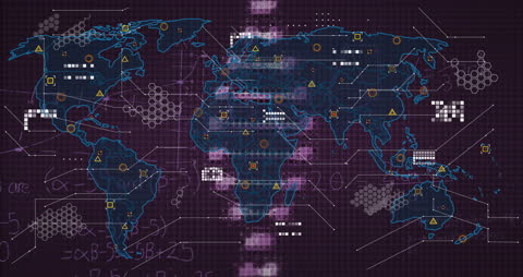 Digital World Map with Network and Data Elements