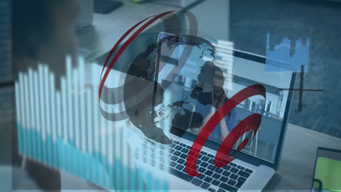 Businesswoman on Video Call with Global Financial Data Overlay