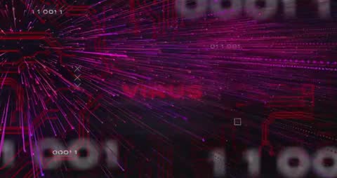 Glowing Digital Network with Virus Alert and Neon Lines