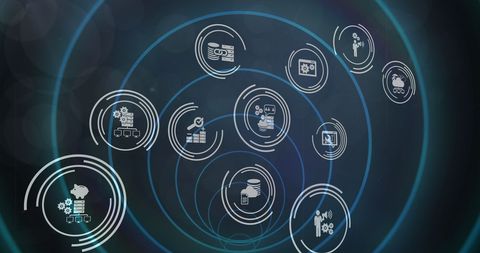 Futuristic Technology Icons with Neon Effects in Digital Space - Download Free Stock Images Pikwizard.com