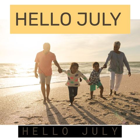 Family on Beach Welcomes July at Sunset - Download Free Stock Templates Pikwizard.com