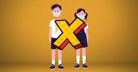 Children in Masks Practicing Social Distancing Concept