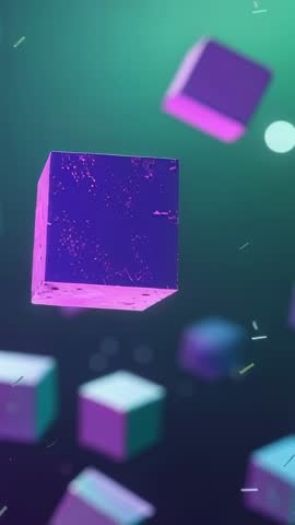 Floating Neon Cubes Drifting in 3D Vertical Motion Design Loop for Futuristic Tech Videos