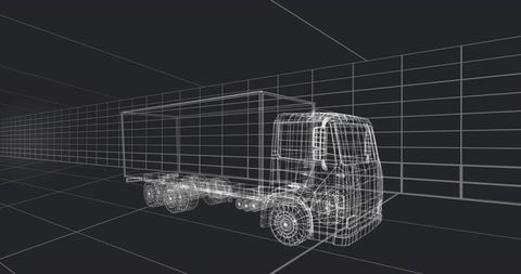 Wireframe Cargo Truck in Virtual 3D Architectural Space