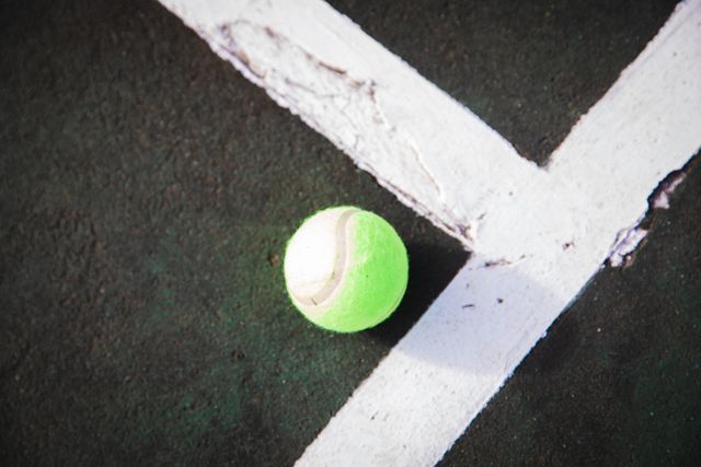 High angle view of green tennis ball by white sports track on field, copy space - Download Free Stock Photos Pikwizard.com
