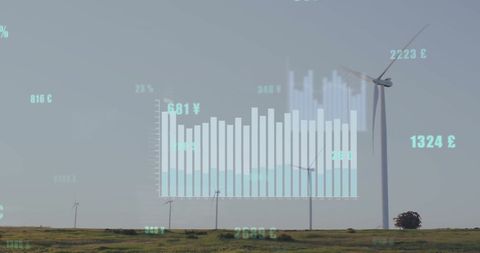 Global Finance and Renewable Energy Over Wind Farm Landscape