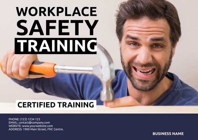 Promoting Workplace Safety Training with Attentive Worker Holding Hammer - Download Free Stock Templates Pikwizard.com