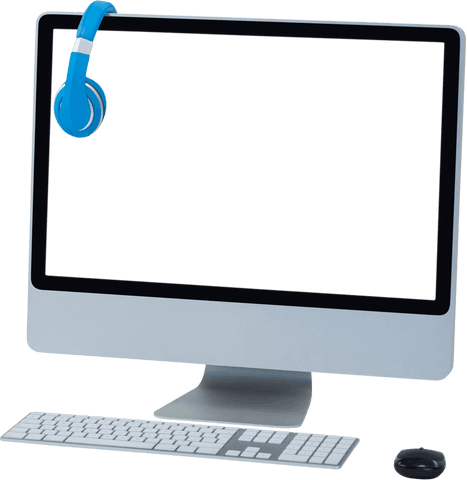 transparent computer screen with headphones and keyboard - Download Free Stock Videos Pikwizard.com