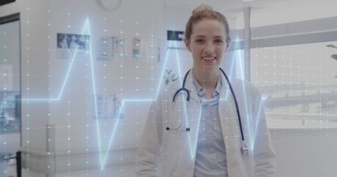Caucasian Female Doctor with Digital Health Data Overlay in Clinical Setting - Download Free Stock Images Pikwizard.com