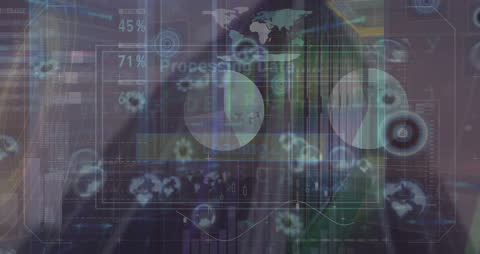 Digital Data Overlay on Server Room and Cityscape