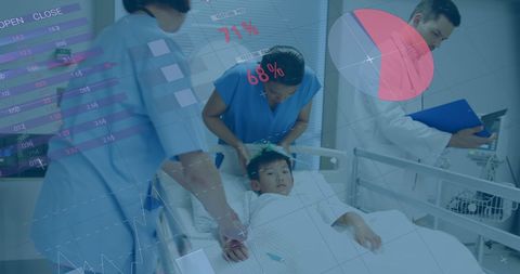 Medical Team Analyzing Data with Patient in Hospital Bed