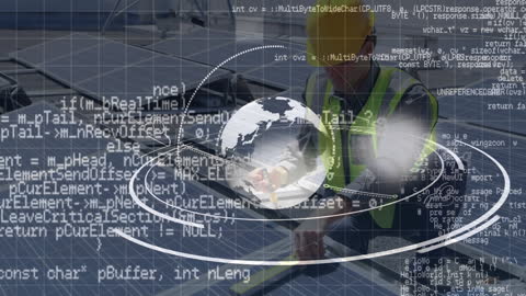 Data Processing Animation with Engineer Installing Solar Panels