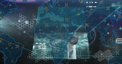 Futuristic Global Map Interface with Digital Connections