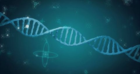 Abstract dna double helix with glowing molecular icons