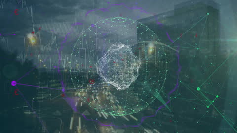 Futuristic Network of Connections over Urban Cityscape