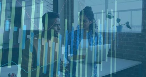 Team Analyzing Financial Data with Digital Graphs at Contemporary Office